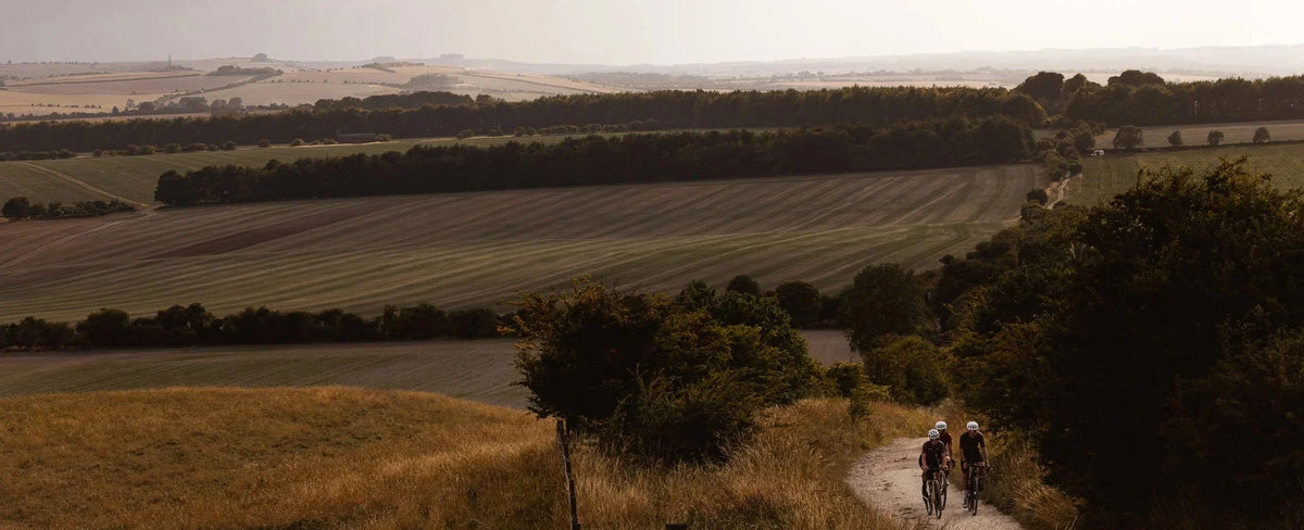 Riders on Pearson On&On Adventure bikes on a chalk trail across open downland